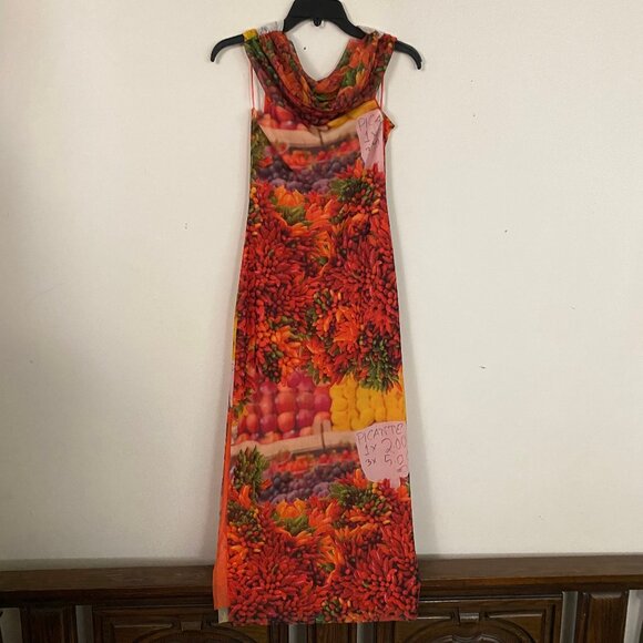 Zara Picante All Over Print Over The Shoulder Tulle Dress M - Picture 10 of 14